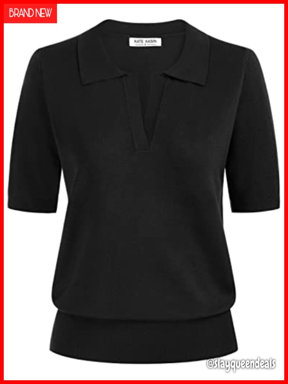 V-Neck Short Sleeve Ribbed Knit Polo Sweater
